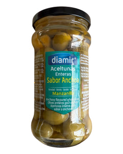 Diamir Anchovy Flavoured Whole Manzanilla Olives - Net Weight 300g Drained Weight 160g