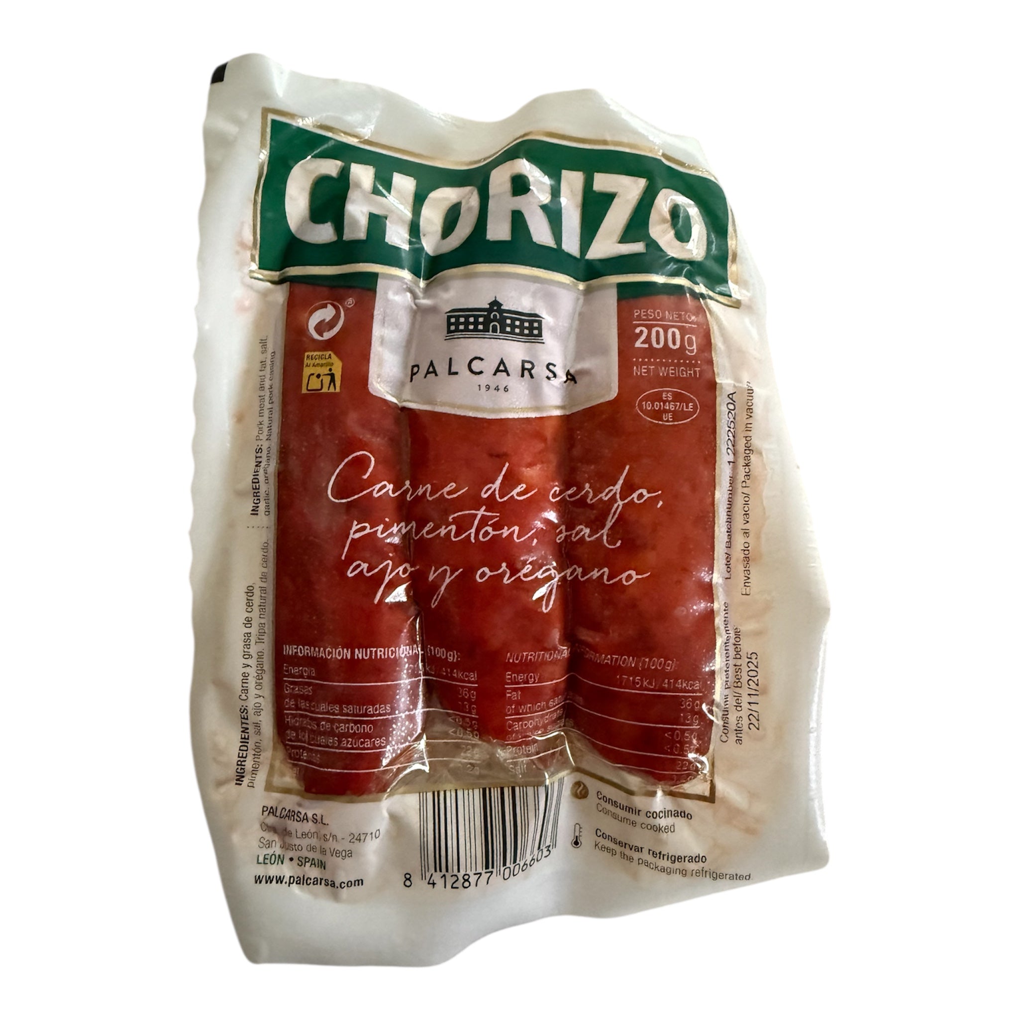 Palcarsa Mild Cooking Chorizo 3 Units Per Pack - 200g